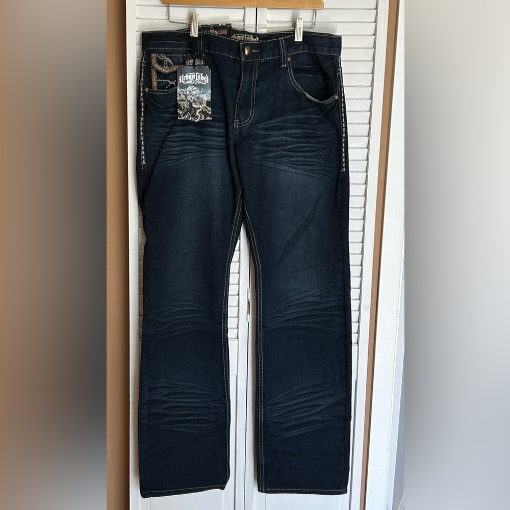 Mens 36x34 Urban Label dark indigo blue jeans size Embroidered NWT 36 34